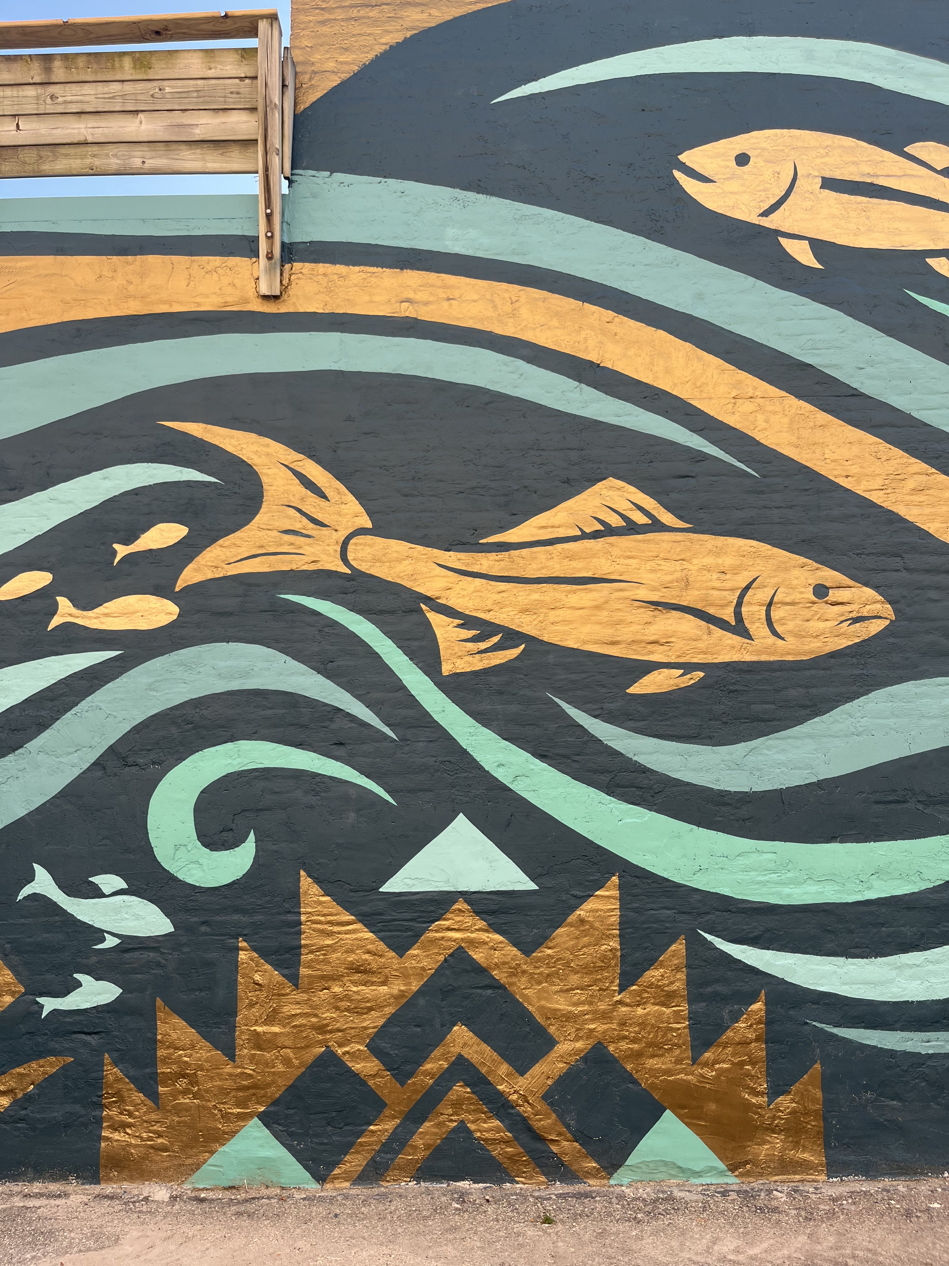 Currents mural detail with metallic accents.
